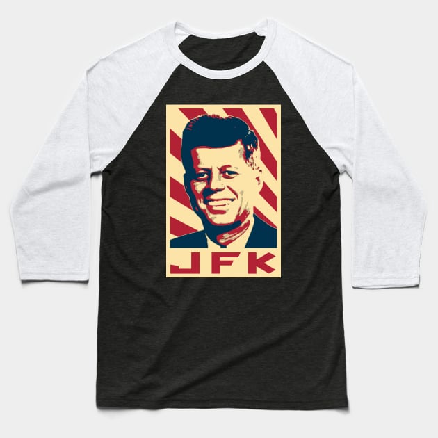 JFK Retro Propaganda Baseball T-Shirt by Nerd_art